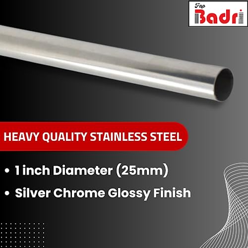 Image of FAPBADRI Curtain Rod /Pipe Heavy Quality Stainless Steel for Home /office door, window, shower, 1 inch diameter (25mm), Color - Silver Chrome Glossy finish, Length - 60 inches (5 feet), 1 Pipe