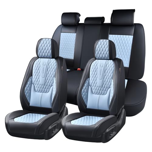 Image of Coverado Full Set Car Seat Covers, Nappa Leather Seat Covers for Car, Waterproof Car Seat Protector with Lumbar Support, Automotive Seat Covers Universal Fit for Most Cars SUV Trucks (Black-Blue)