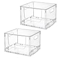 Vtopmart 2 Pack Large Foldable Open Front Storage Bins with Lids for Potato and Onion, Stackable Clear Plastic Container Organizer for Pantry, Kitchen, Cabinet, Bathroom, Closet Organization