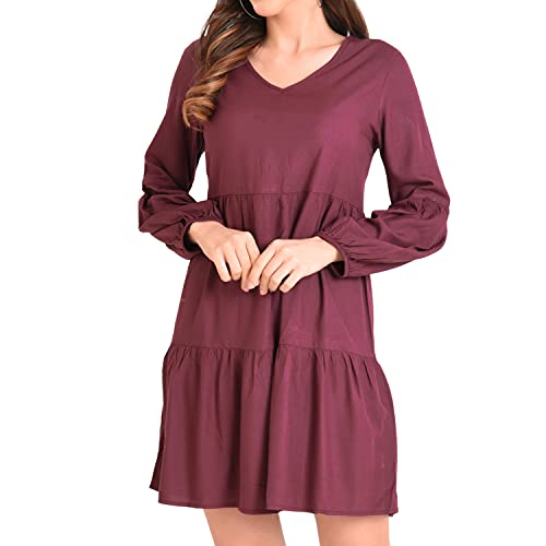 Image of Miss Lavish London Women's V Neck Tiered Summer Dress Casual Short Sleeve Swing T Shirt Mini Dresses