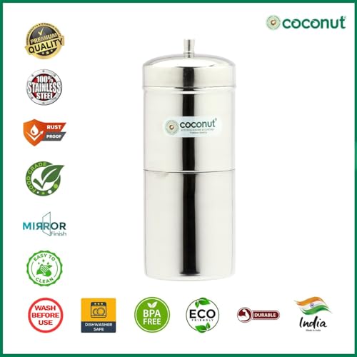 Image of Coconut South Indian Filter Coffee Maker - Stainless Steel Traditional Drip Coffee Filter for Home - Reusable, Durable & Rust-Free - Easy to Use & Clean - Classic Indian Decoction Brewer