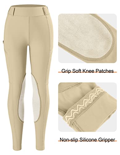 santiny girls horse riding pants with zipper pockets kids stretchy equestrian breeches knee-patch youth schooling tights