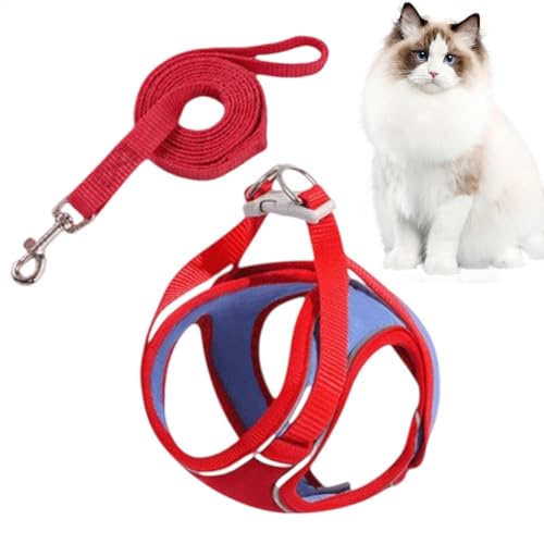 小型犬用ハーネス、猫用ハーネスとリード - 反射ストリップ付き調節可能な猫用ハーネスとリードセット,快適な猫ベストハーネス、夜間、日中のウォーキング、屋内、屋外用の猫アクセサリー
