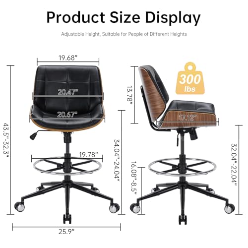 Image of Drafting Office Chair Ergonomic Executive Computer Standing Desk Chair with Adjustable Height and Footrest Ring, Drafting Chair for Counter Height Desk and Drawing (Black)
