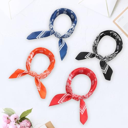 Image of Fishinsea 4 Pcs 27.5'' x 27.5'' Satin Silk Head Scarf Hair Scarves Large Bandanas Neck Scarf for Women Girls