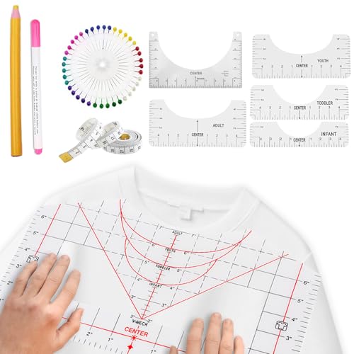 Guía de regla de camiseta de 10 piezas para alineación de vinilo, regla redonda para plantilla de medición de alineación, suministros de costura para manualidades, herramientas de alineación de