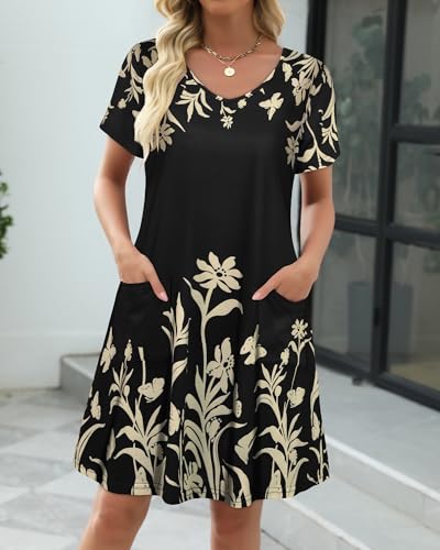 Image of CHICGAL Summer Dresses for Women V Neck Short Sleeve Casual Loose T Shirt Sundress Beach Cover Ups with Pockets 2026