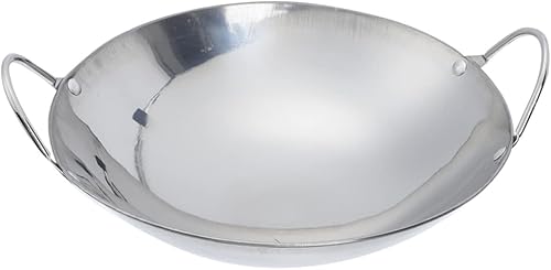 Miniatura 10 de GANAZONO Wok de acero inoxidable con doble mango Wok sartén de cocina con parte inferior redonda utensilios de cocina Wok 10 pulgadas