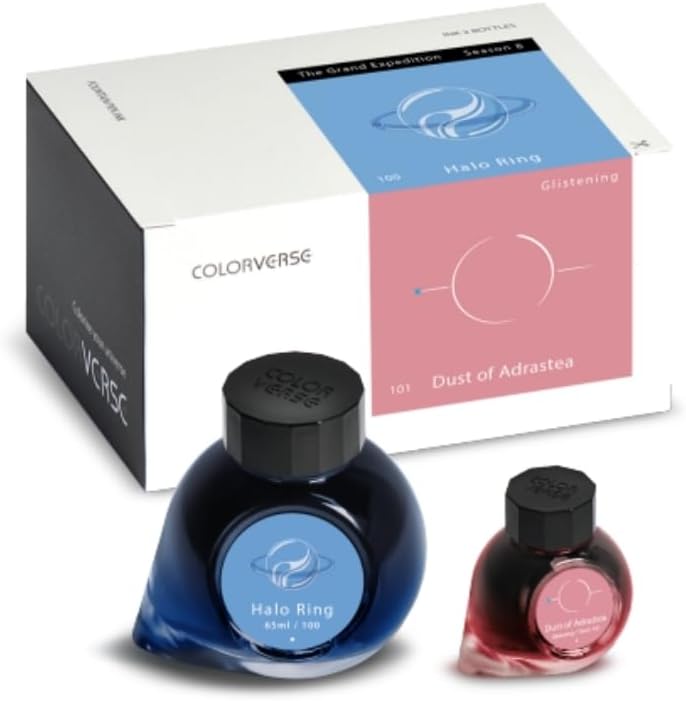 Colorverse Ink - Season 8 - The Grand Expedition - No.100 Halo Ring (65ml) and No.101 Dust of Adrastea (Glistening) (15ml) Fountain Pen Ink