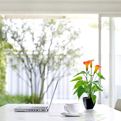 Artificial Flower Plants Calla Lily Faux Small Potted Plant With Black Pot Fake Bonsai Flower For Home, Office, Indoor And Outdoor Occasions Decor (Orange Fake Flower) #TOP3