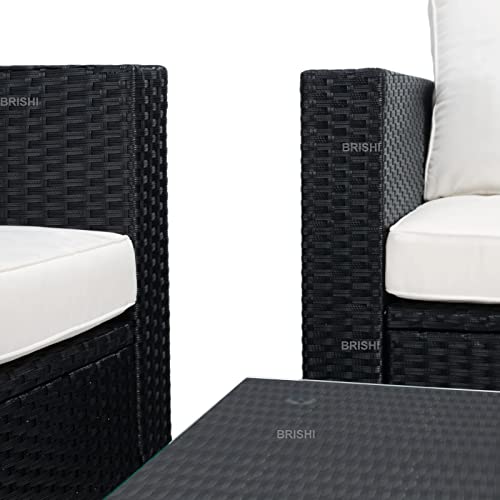 Image of Amazon Brand - Solimo Solara Outdoor 4 Seater Sofa Set | Balcony Sofa | Patio Furniture Sets | Conversation Sets | Wicker | Garden | Balcony (Black-White)