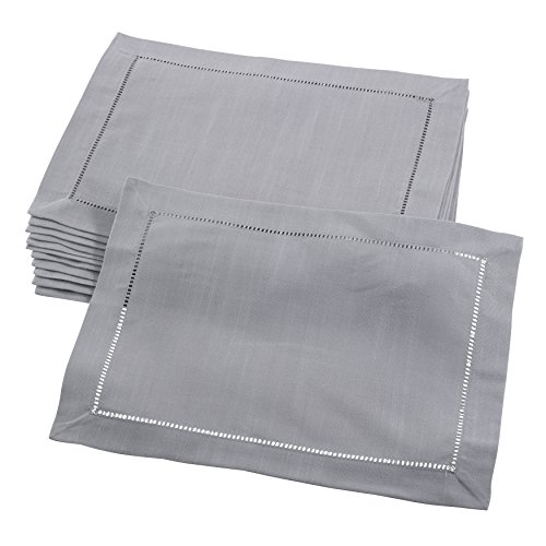 Saro Lifestyle Classic Hemstitched Border Rectangle Placemat, Set Of 12 14" X 20" Grey #TOP28