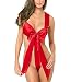 Women Babydoll Lingerie,IEason Womens Mesh Lingerie Babydoll Dress Underwear Sleepwear (Free size, Red)