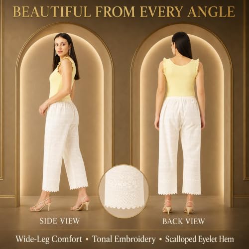 Image of Vastraa Fusion Women's Regular Fit Cotton Chikan Palazzo