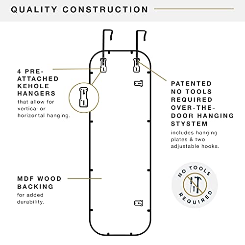 Image of MCS 17x55 Brass Metal Over The Door Mirror With Rounded Corners, Full Length Hanging Mirror for Bedroom and Bathroom Doors, No Tools Required