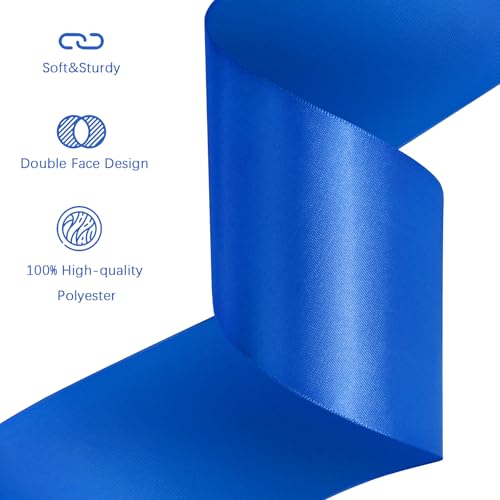 Image of Royal Blue Satin Ribbon 3 inch X 15 Yards Polyester Ribbon for Gift Wrapping Very Suitable for Weddings Party Hair Bow Invitation Decorations and More
