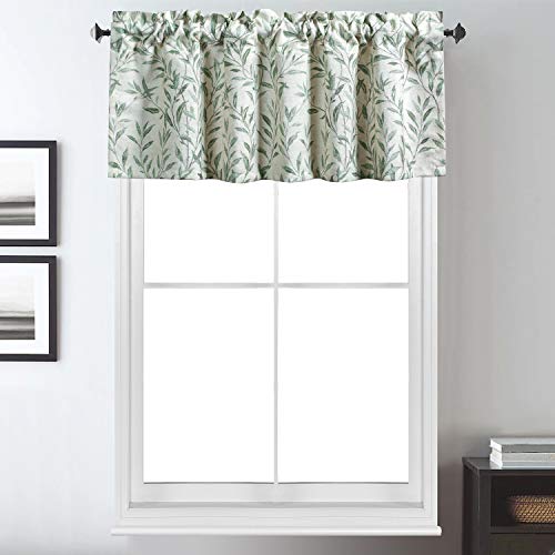 Vogol Valances For Living Room, Green Leaf Print Small Window Valances For Kitchen Farmhouse Top Pocket 12 Inches Long, One Panel, 52X12 #TOP1