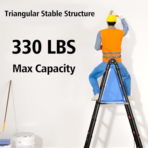 Image of SINMEIRUN 20.3 Feet A Frame Ladder, 10 Step, ANSI Certified, Aluminum Extension Ladder for Home, Roof, RV; Orange