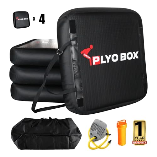 Highpi Inflatable Plyo Box/Plyometric Box Stackable Jump Box Set of Four Training Equipment for Jumping Exercise, Workout, Crossfit 31''x31''x24''