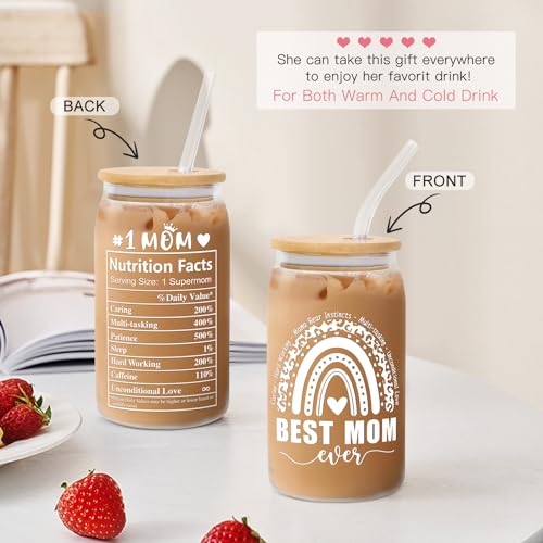 Mothers Day Gifts for Mom from Daughter Son, Gifts for Women Mama Stepmom Mother In Law Bonus Mom, Personalized Anniversary Birthday Mothers Day Presents for Wife from Husband - Can Glass Cups 16OZ