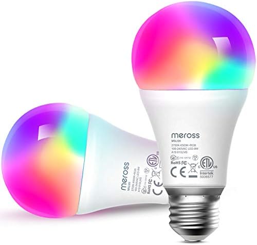 Smart Light Bulb, meross Smart WiFi LED Bulbs Works with Alexa, Google Home, Dimmable E26 Multicolor 2700K-6500K RGBWW, 810 Lumens 60W Equivalent, No Hub Required,2 Pack