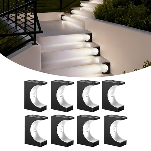 Aviatrie Solar Step Light 8 Pack Cool White, Wireless Outdoor Stair Light IP65 Waterproof, Auto On/Off Front Door Patio Garden Pathway Decor