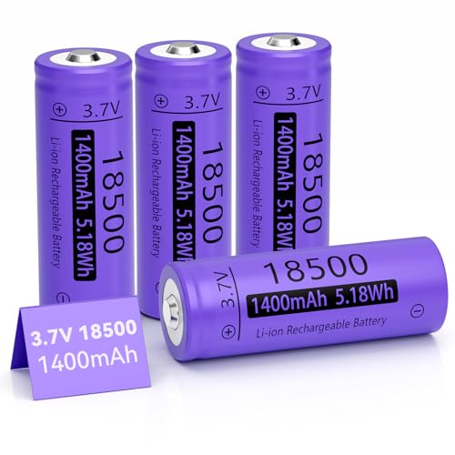 Hronn 4 Pack 18500 3.7V Rechargeable Lithium Ion Batteries, IMR 1400mAh 5.18Wh Solar Rechargeable Battery for Outdoor Garden LED Lights Flashlight