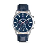 Orologio da uomo Ben Sherman Cambridge Cronografo con quadrante blu goffrato, cinturino in vera pelle blu e cassa IPS color argento