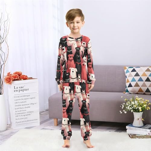 Long Sleeve Pajama Set for Girls Boys,Cartoon Dogs in Colors Comfy Crewneck Sleepwears,Soft Kid's Homewear Clothes Underwear Sets 4T4