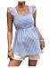 Floerns Women's Striped Print Boat Neck Tie Back Sleeveless Maternity Peplum Blouse Tops Blue and White XL