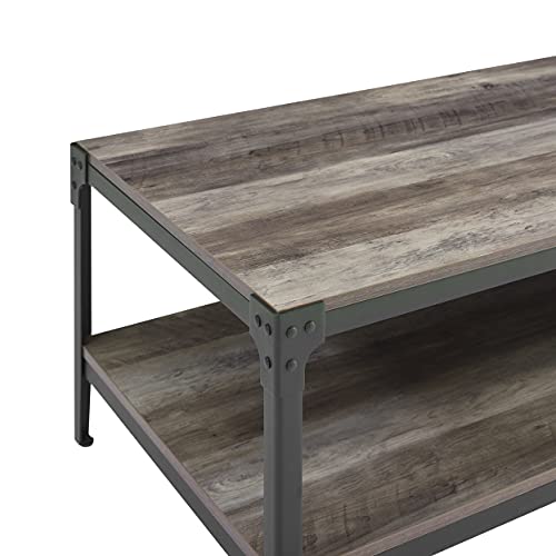 Walker Edison Declan Urban Industrial Angle Iron And Wood Coffee Table, 46 Inch, Grey Wash #TOP2
