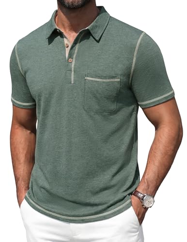 Image of Mens Polo Shirts Short Sleeve Casual Summer Lightweight Cotton Golf Polo Shirts with Pocket