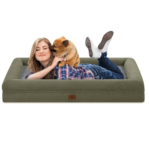 Image of Jumbo Waterproof Dog Bed for Extra Large Size Dogs with Bolster | 360 Degree Bolster Support, Egg Crate Foam, Waterproof Liner, Non-Slip Bottom, Machine Washable Cover, 53 x 42 Inch