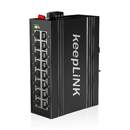 Image of 16 Port Industrial Gigabit Switch, Ethernet DIN-Rail Hardened Switch Unmanaged, IP40, Operating Temperature Range of -30 - 75C (-22 - 167F)
