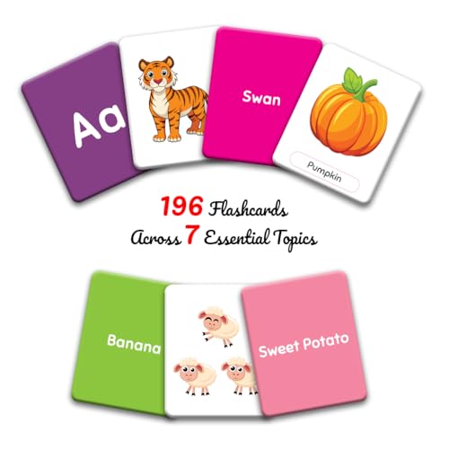Image of GDC Flashcards 7-in-1 Educational Flashcards for Kids | 196 Cards Total | Alphabet, Animals, Birds, Colours & Shapes, Fruits, Numbers, Vegetables | Early Learning & Preschool Activity Cards