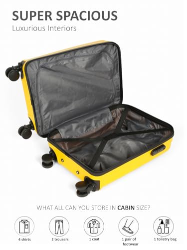 Image of Teakwood Small Size 8 Wheels Trolley Bag, Hard Cabin with Zipper Closure, Adjustable Push Button & Cross Side Strap, Number Lock System 360 Degree (Small, Yellow)