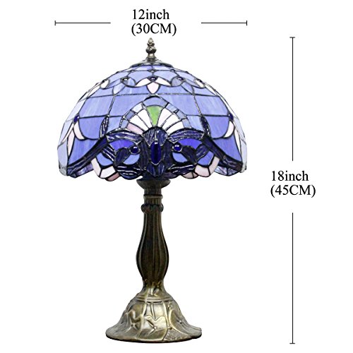 Image of WERFACTORY Tiffany Lamp Stained Glass Table Lamp 18Inch Blue Purple Baroque