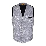 Oliver George Men’s Victorian Gothic Steampunk Paisley Suit Vest Formal Waistcoat Tuxedo Dress Vest for Men Silver Grey Large