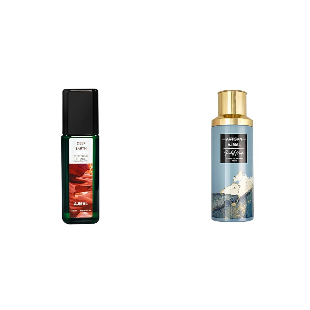 Ajmal Deep Earth Eau De Toilette Woody Perfume 150ML & Ajmal ARTISAN – SMOKY MUSK DEODORANT PERFUME 150ML LONGLASTING SPRAY GIFT FOR MEN AND WOMEN ONLINE EXCLUSIVE Combo