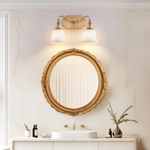 Image of LmnLvn 2‑Light Bathroom Vanity Light, Matte White with Crystal Glass Shade