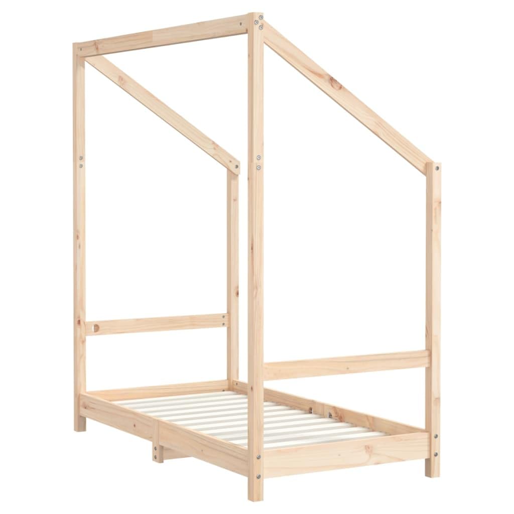 Kinderbett Massivholz Kiefer 70x140 cm mit Lattenrost Gitterbett für Kleinkinder 18 Monate bis 4 Jahre, unbehandeltes Holz Kinderzimmer Juniorbett Schlafplatz und Spielbereich