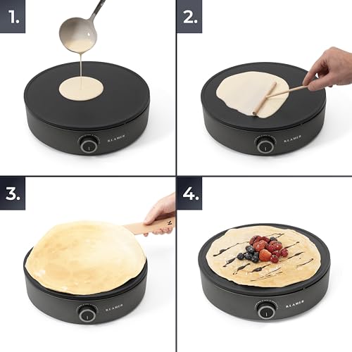 Foto von KLAMER Crepes Maker mit 33 cm Backfläche, Teigverteiler und Wender aus Holz