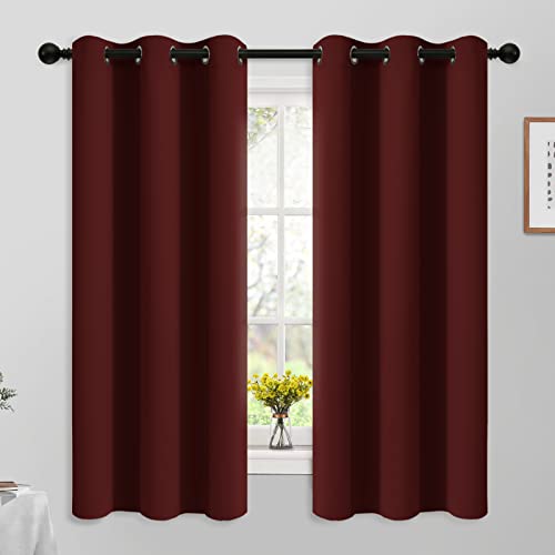 Yakamok 63 Inch Length Burgundy Red Blackout Curtains for Bedroom 63 Inch Length, Thermal Insulated Room Darkening Grommet Top Window Drapes for Living Room,42W x 63L,2 Panels