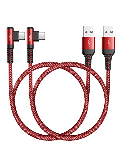 Image of USB C Cable [2 Pack 1.6FT] Fast Charger Type C 3.1A Right Angle Nylon Braided USB Type C Cable Compatible with Galaxy Note 10 9 A51, S22 S21 S10 LG G8 G7 Charging Cord