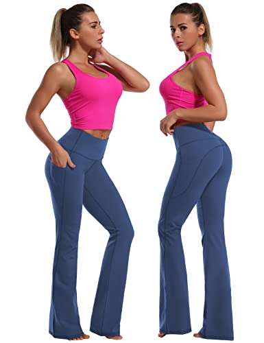 Image of BUBBLELIME 29 inch /31 inch /33 inch /35 inch /37 inch Women High Waist Bootlegs Yoga Pants Tummy Control Bootcut Workout Flared Out Pockets