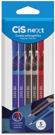 Caneta Esferográfica CIS Next, Pacote com 5 unidades (2 azul, 2 p...