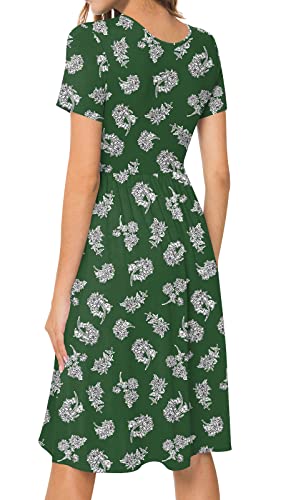 Image of DB MOON 2026 Women Summer Casual Short Sleeve Dresses Empire Waist Dress with Pockets (Green White Flower, 3XL)