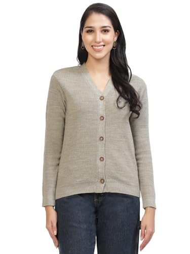 Image of Kalt Women Full Sleeves V-Neck Design Acrylic Cardigan Sweater