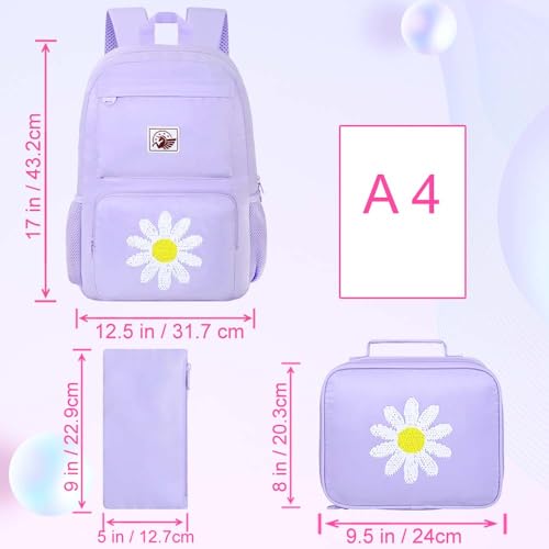 KLFVB Bookbag for Girls, 17.5" Cute Seuqins Aesthetic Backpack, Water Resistant College School Bag for Women Teens Middle Primary Students - Flower Purple4