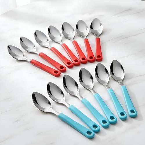 Image of Premium Stainless Steel Table Spoon Set for Kitchen 12 Pcs, Mirror Finish, Durable Rust-Resistant Spoon Set for Kids Cutlery, Tea, Coffee, Desserts Eating & Daily Dining (Combo- Multicolor)